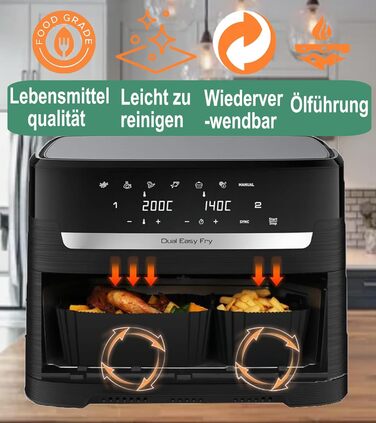 Аксесуари для подвійної фритюрниці Smlntbu двох розмірів для Philips 3000 Series 9L 6L/3L, Tefal EY9018 5.2/3.1L, Cecotec Cecofry DuoSize 9L 5.5/3.5L, 6 шт. Подвійні аксесуари з силіконовою формою для фритюрниці