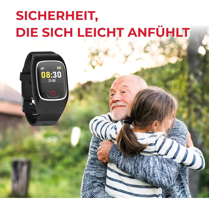 Годинник James B8 для екстрених випадків та безпеки для людей похилого віку GPS, виявлення падіння, кнопка SOS, монітор серцевого ритму, функції для здоров&39я, сімейний додаток, гучний будильник чорний/білий вкл. SIM-картку та 2 місяці безкоштовного тари