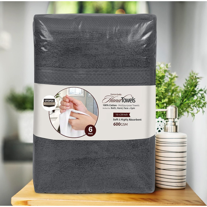 Набір бавовняних рушників - 100 бавовна ультра м'який і дуже абсорбуючий, 471 см - Упаковка з 6 шт. (сірий)