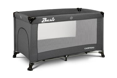 Базове ліжко CARETERO TUR - Ідеально підходить для дому та подорожей - Дорожній матрац - Зручна сумка - Для дітей від 1 місяця до 4 років - 9 кг - Дверцята на блискавці - 124x65x74 см - Графіт