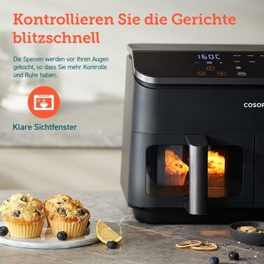Аерофритюрниця COSORI з подвійною камерою, фритюрниця Max 8.5 л з аксесуарами, фритюрниця з 50 онлайн-прийомами, функціями 8 в 1, оглядове вікно, енергозбереження, чорний 8.5 л чорний