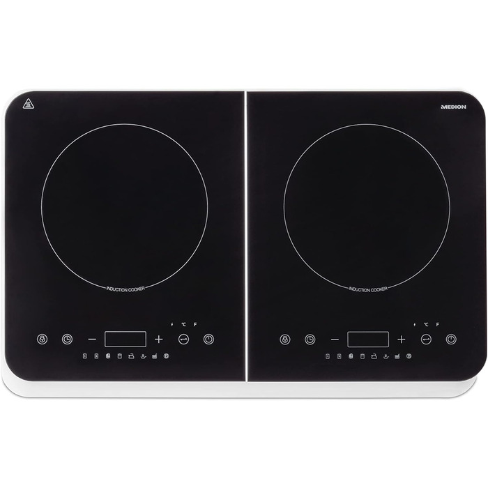 Подвійна індукційна конфорка MEDION, 3500 Вт, дві конфорки, 10 рівнів температури, LED-дисплей, MD18493, чорний подвійний Сенсорна верхня частина управління