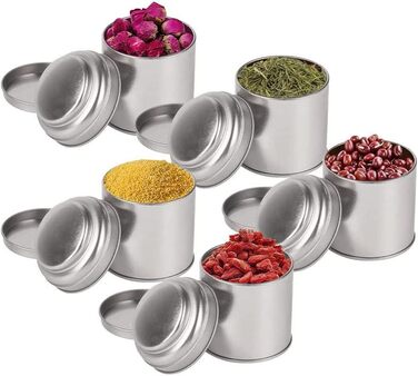 Маленьких чайних банок з герметичними подвійними кришками, міні-банки та маленькі круглі кухонні баночки для чаю (срібні), 6