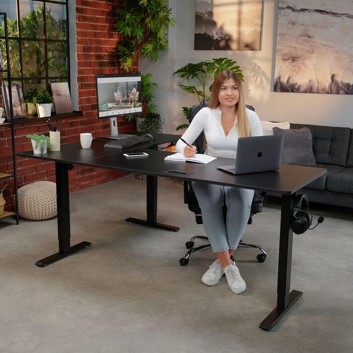 Кутовий письмовий стіл di volio з регульованою висотою, електричний TRANI Міцний електричний стіл Регульована висота з 2 двигунами, функція пам&39яті для домашнього офісу (чорний, правий Д 197 см/Д 142 см) Чорний правий Д 197 см/Д 142 см