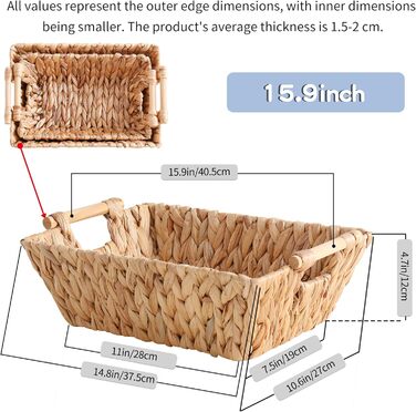 Прямокутний кошик ручної роботи з водяним гіацинтом та дерев&39яними ручками Великий натуральний кошик для зберігання та декору з прямими ручками