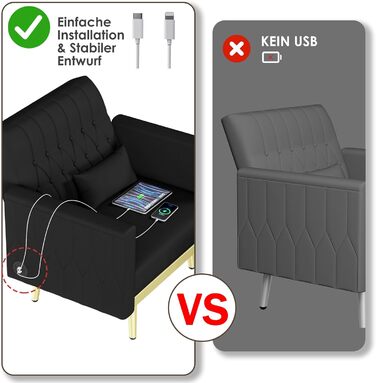 Крісло з відкидною спинкою та підставкою для ніг, 2 зарядні порти, зручне крісло для відпочинку, крісло для читання у вітальні, крісло для телевізора, м&39яке крісло, крісло-реклайнер, вантажопідйомність до 159 кг, оксамит (чорний)