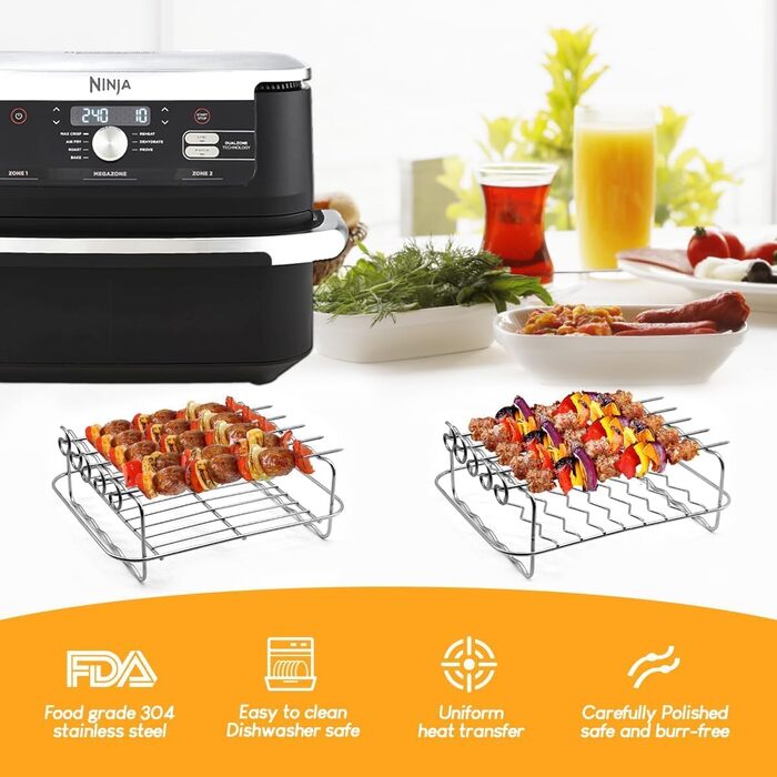 Набір аксесуарів для фритюрниці Ninja з 10 шт. , включаючи силіконову накладку та подвійні стійки для аерофритюрниці та 100 шт. паперову подушечку та силіконові рукавички для Ninja Dual AF300EU AF400EU (Silver2)