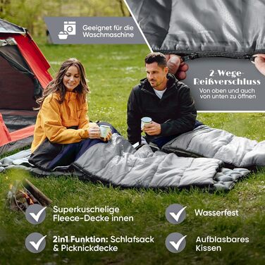 Спальний мішок SkinWalker Маленький розмір, висота до 1,70 м 3-4 сезони зі знімним флісом подушка від -18C до 15C Зимовий Літній спальний мішок-ковдра для кемпінгу, молодіжний, синьо-сірий