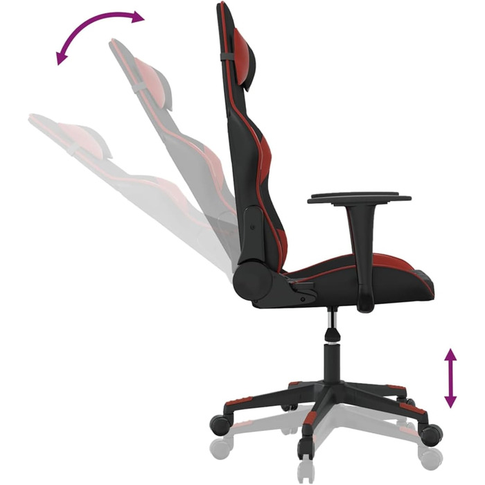 Геймерське крісло з функцією відкидання спинки, штучна шкіра чорного/бордового кольору, 64x60x117-127 см, для геймерів, модель 3143760