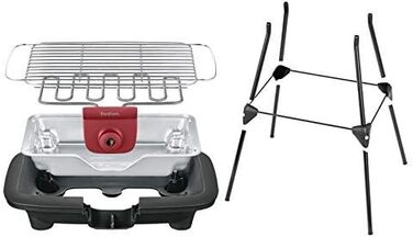 Електричний гриль Tefal Easygrill Adjust BG90F5 з підставкою для вулиці та можливістю використання як настільний, 2300 Вт, площа гриля 870 см, легке очищення, чорний/бордовий