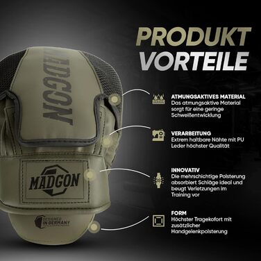 Преміум-фокусувальні щитки для оптимального поглинання ударів, 1 пара боксерських фокусувальних щитків для боксу, бойових мистецтв, ММА, кікбоксингу, тхеквондо, оливково-чорні