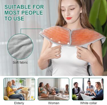 Електрична грілка для спини та плечей, 60 x 100 см, термообгортка зі швидким нагріванням, 6 температурних режимів з 4 таймерами, ковдра з підігрівом для спини з таймером автоматичного вимкнення, матеріал фланель, можна прати, 100 x 60 см