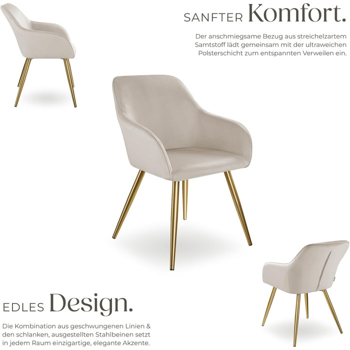 Обідній стілець tectake, зручне крісло, м&39яке крісло, коктейльне крісло з оксамитової тканини, крісло для відпочинку для вітальні, їдальні, сучасні кухонні стільці, офісне крісло - сіро-коричневий/золотий 1 стілець сіро-коричневий/золотий