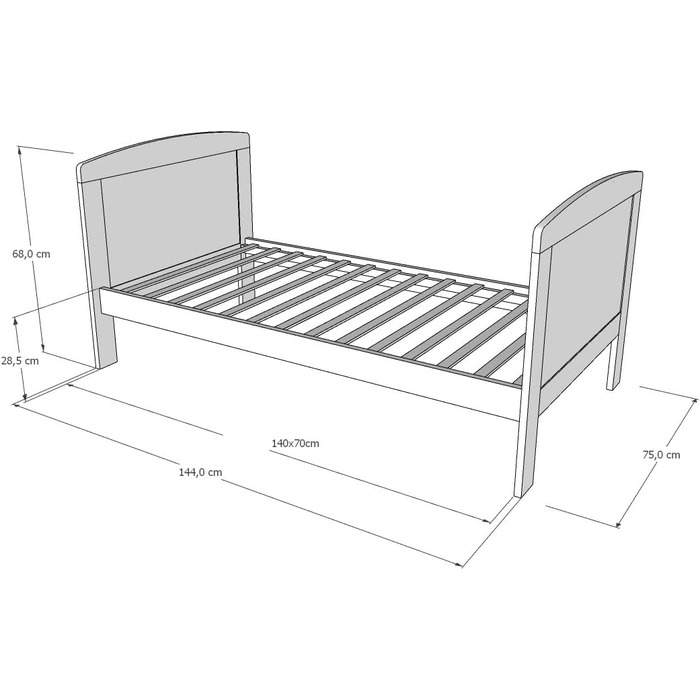 Дитяче ліжко/ліжечко Kids Collective 70x140 см з матрацом, трансформоване ліжечко, регульована висота Біле дитяче ліжко, зроблено в Європі, 70x140 см Від народження до 6 років, 70 x 140 см білий матрац