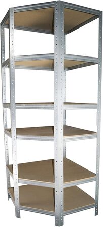 Кутова полиця 200x90x60 см Міцна оцинкована металева полиця настільна 6 полиць вантажопідйомністю 145 кг кожна / Кутова полиця Міцна кутова полиця / Вставна полиця