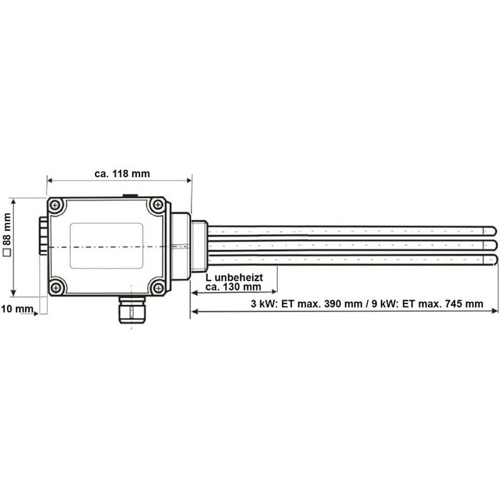 Електричний нагрівальний елемент 3 кВт, різьба 1 1/2&quot, регульований, для вкручуваних нагрівальних елементів, сонячний