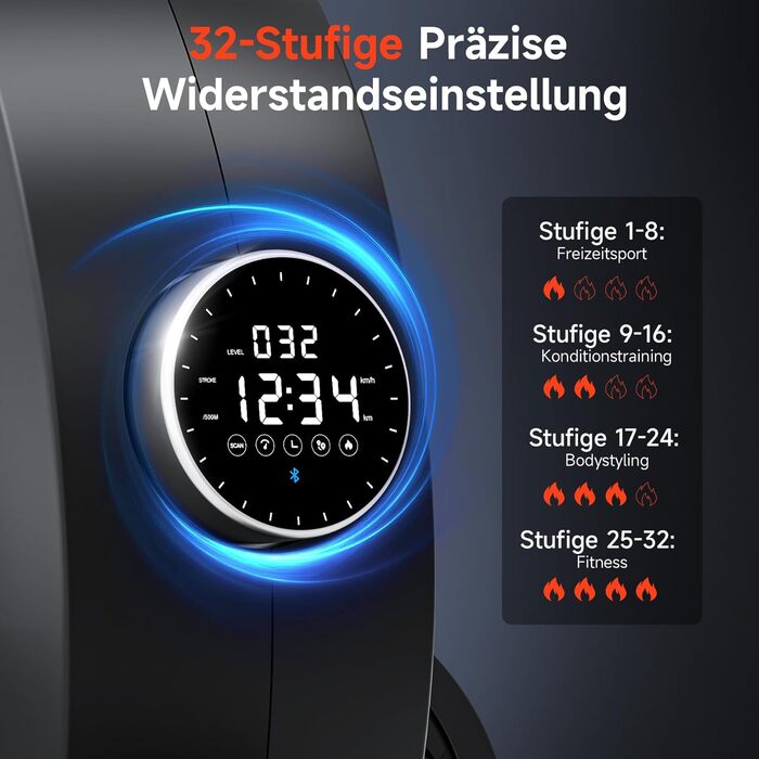 Гребний тренажер Wenoker з магнітним фітнес-тренажером, домашній гребний тренажер з 32 рівнями опору та ексклюзивним додатком, тренажерний зал для приміщень, кардіотренажер, вантажопідйомність 160 кг з РК-монітором H310F