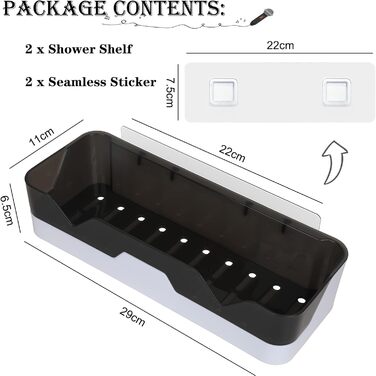 Поличка для душу BELSVOR 2 шт. И без свердління, набір з 2 шт. для ванної кімнати без свердління, поличка для душу без свердління витримує більше 7 кг, поличка для душу для ванної/кухні/спальні, поличка для ванної кімнати 2 шт. И, модель 1