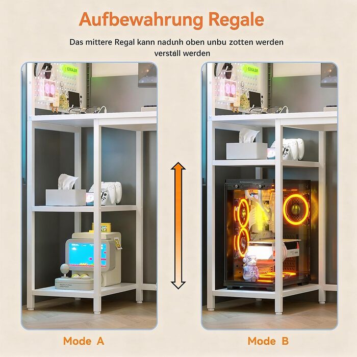 Ігровий стіл 100 x 50 см з перфорованою дошкою, розеткою, невеликим комп&39ютерним столом з двосторонніми полицями та сумкою для зберігання для домашнього офісу, білий 100 x 50 см