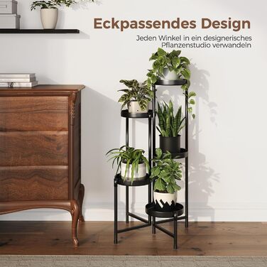 Металева підставка для квітів Bamworld, 5 ярусів, сучасна полиця для рослин для використання в приміщенні та на вулиці, міцна підставка для рослин з кількома полицями, компактний квітковий табурет для вітальні, балкона, саду, чорний - 5 шт. у упаковці