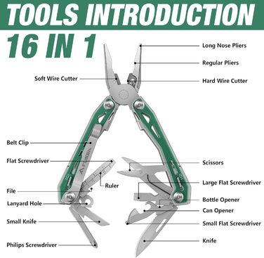 Багатофункціональні кусачки FLISSA 16 в 1, складний багатофункціональний інструмент, багатофункціональний інструмент з нержавіючої сталі з ножем, ножицями, напилком, відкривачкою для пляшок для кемпінгу, відкритий, ремонтний, з сумкою для транспортування,