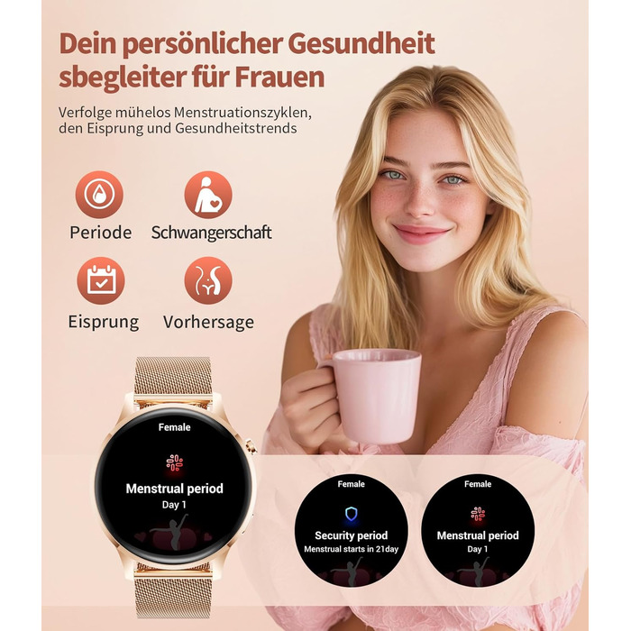 Жіночий смарт-годинник із функцією телефону, 1,32-дюймовий HD AMOLED-дисплей, елегантний наручний годинник для iOS та Android, понад 100 спортивних режимів, фітнес-годинник, крокомір, 24-годинний монітор серцевого ритму, монітор сну, водонепроникність IP6