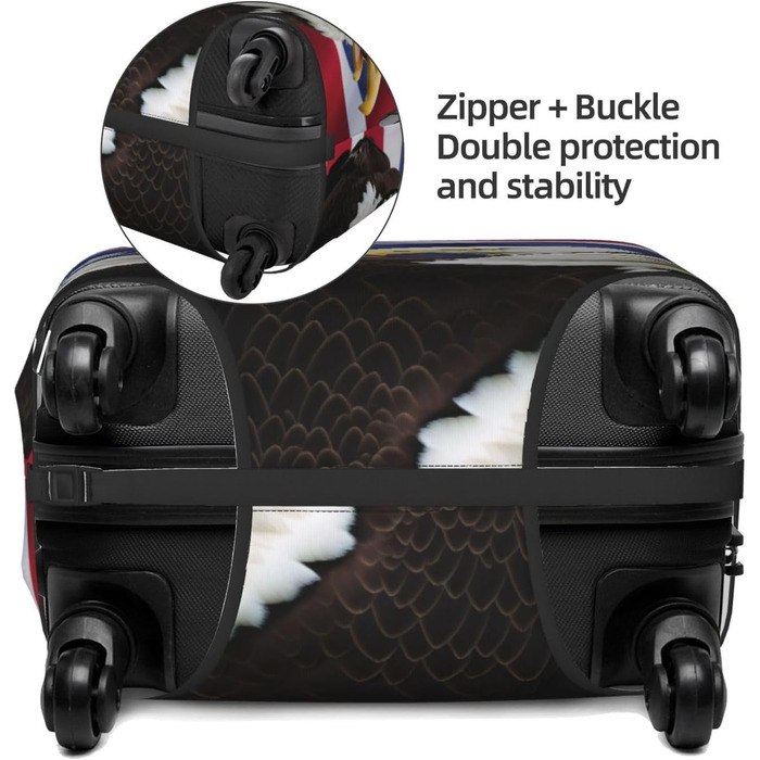 Чохол для валізи Орел і американський прапор, міцний захист для багажу розміру XL (для валіз 45,7 - 81,3 см), чорний