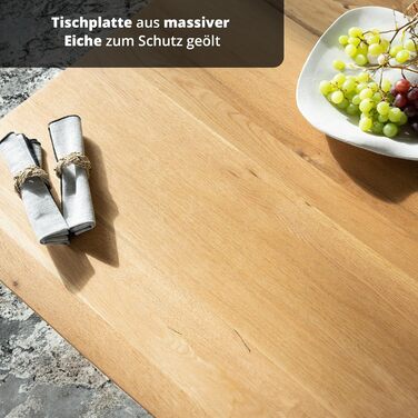 Обідній стіл KHG 160 x 90 см, кухонний стіл з масиву промасленого дуба - швейцарська кромка, чорна металева зіркоподібна основа, промисловий дизайн, стіл для 6-8 осіб, вантажопідйомність до 50 кг