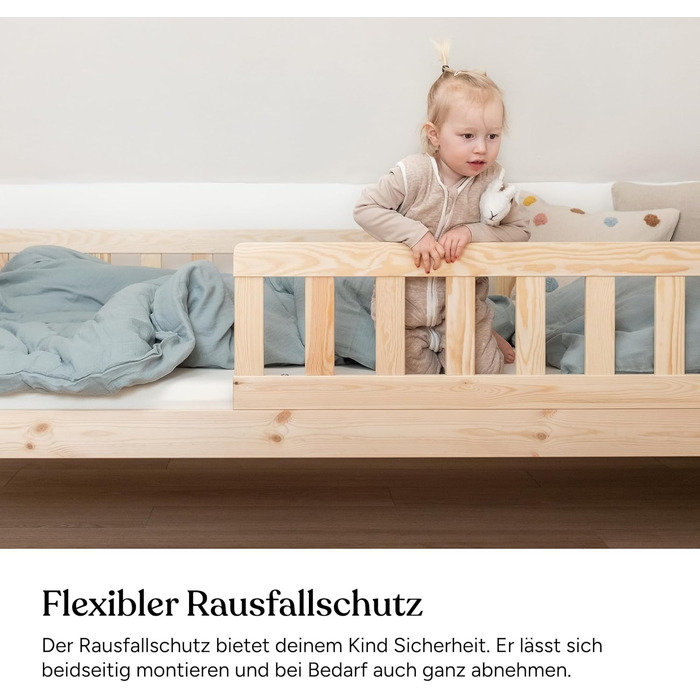 Дитяче ліжко Ehrenkind Lille Дитяче ліжко 90x200 см зі знімними дерев&39яними захисними поручнями, сертифіковане FSC Дитяче ліжко 90x200 світло-сірий колір 90 x 200 см (основа) світло-сірий колір