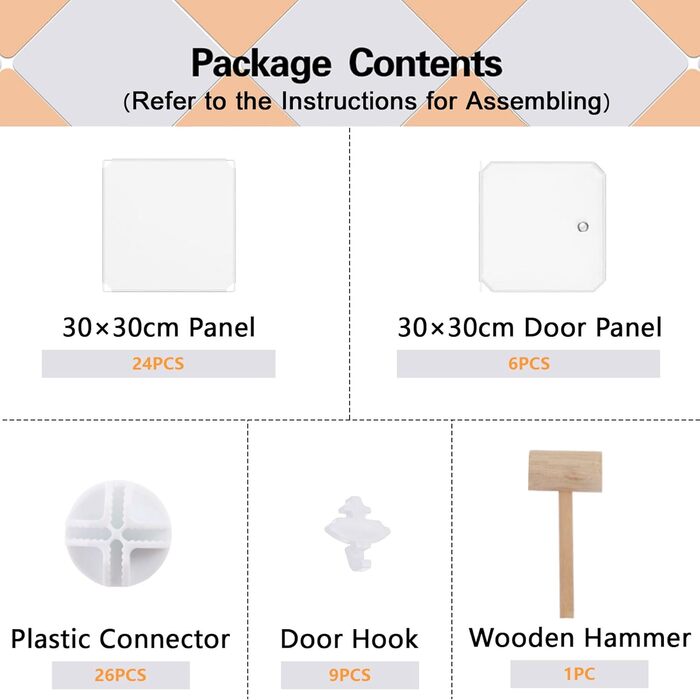 Кубоподібний модуль для зберігання з дверцятами, 6 кубічних полиць, гардеробна шафа, модульна пластикова полиця, ідеально підходить для спальні, 93,5 см Д x 31,8 см Ш x 93,5 см В, молочно-білий, USHS3006M-DOOR