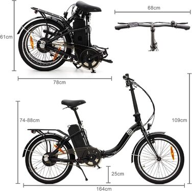 Електричний велосипед VecoCraft Nemesis e Bike, складний велосипед e-bike 20 дюймів для жінок з низькою рамою, зі знімним акумулятором 36V/468Wh, електричний складний велосипед для чоловіків, ebike men з stvzo стандартний чорний (468WH)