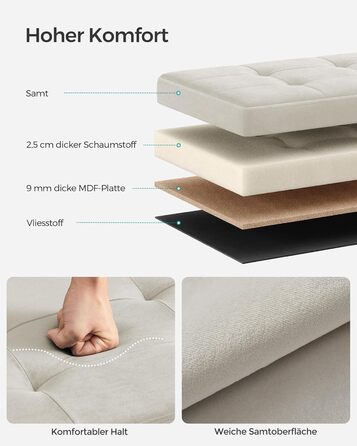 Пуф для зберігання SONGMICS, Складана лавка, 38 x 110 x 38 см Пуф для ніг, Коробка для зберігання, Вантажопідйомність до 300 кг, для вітальні, спальні, коридору, кремово-білий LSF277W01 Кремово-білий 110B см