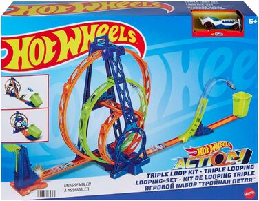 Трек Hot Wheels Triple Looping, набір для будівництва автотреку для машинок Hot Wheels, з 3 закільцьованими треками, в т.ч. 1 ігра