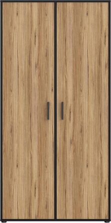 Гардероб Forte Jupiter 95, Шафа в індустріальному стилі з 2 дверима, Інженерна деревина, Декор дуба/Чорний, 94,7 см завширшки, 190,5 см заввишки, 52,7 см завглибшки