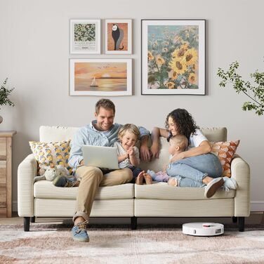 Місний диван LINSY HOME, ширина 201 см, диван з регульованою глибиною сидіння, невеликий диван-кутник для вітальні, спальні, квартири, офісу, бежевий, сучасний, 3-