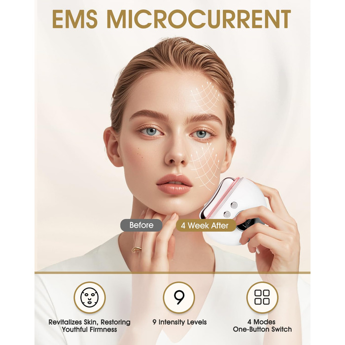 Масажер для обличчя Guasha електричний світлодіодний синій, зелений і червоний світлотерапія, тепловий масажер для обличчя 9 рівнів інтенсивності Масажер для обличчя Антивіковий підтяжка обличчя Зменшення набряклості Білий