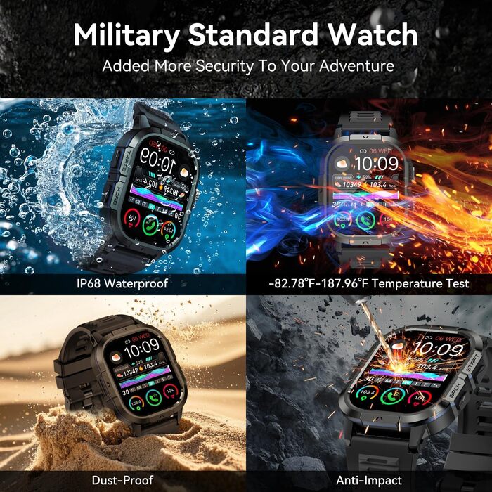 Розумний годинник для чоловіків та жінок з функцією телефону наручний годинник з Bluetooth-дзвінками, водонепроникний фітнес-трекер, розумний годинник з пульсометром, монітором сну, крокоміром, спортивний годинник для Android та iOS, чорний