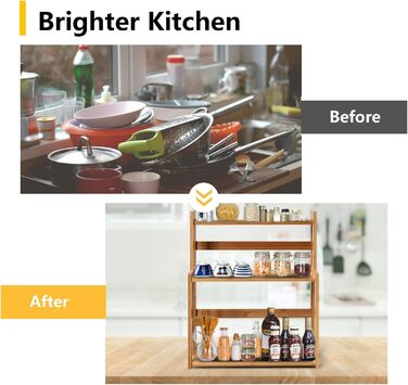 Бамбукова підставка для спецій GIANTEX, 3 яруси, кутовий органайзер для кухонних полиць, підставка для спецій з натурального дерева, кухонна підставка для спецій, стояча кухонна полиця, система кухонних полиць, органайзер для спецій, кухонний органайзер