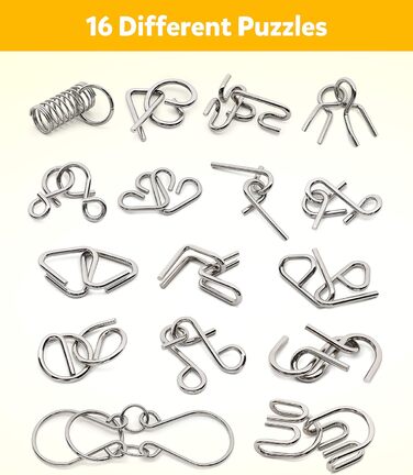 Набір головоломок із металевого дроту Coogam із 16 головоломок, головоломка Тест на інтелектуальні головоломки Гра Розбирання голо