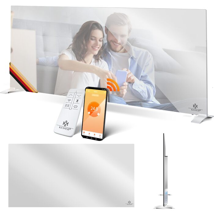 Інфрачервоний обігрівач KESSER потужністю 600 Вт для дзеркал, енергозберігаючий електричний обігрівач 2-в-1, окремостоячий та настінний, з датчиком відкритого вікна дистанційним керуванням та керуванням через додаток, термостат, інфрачервона нагрівальна п