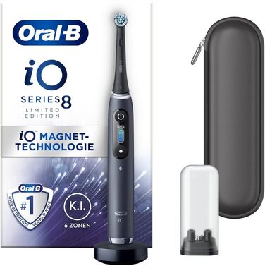 Електрична зубна щітка/електрична зубна щітка Oral-B iO Series 8, 6 режимів чищення для догляду за зубами, магнітна технологія, кольоровий дисплей і дорожній кейс, обмежена серія, чорний онікс