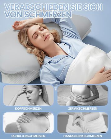 Велика подушка для шиї, подушка для голови, подушка для підтримки шиї, подушка з піни з ефектом пам&39яті, ергономічна ортопедична подушка з наволочкою, подушка для сну на боці, спині та животі - 60 x 34 см x 9/13 см, сірий