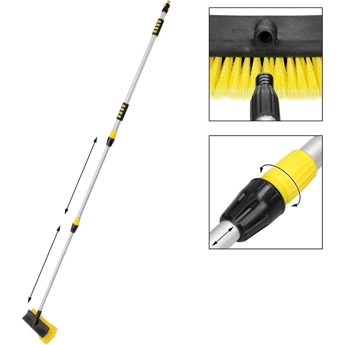 Німеччина Щітка для миття автомобілів з телескопічною ручкою, що висувається на 130-300 см, з вимикачем, м'яка щетина, алюмінієва