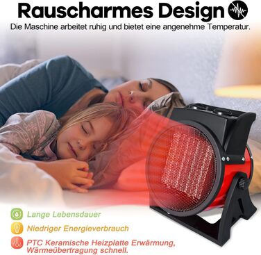 Електричний керамічний обігрівач UISEBRT потужністю 2000 Вт, енергозберігаючий електричний вентилятор-обігрівач із захистом від перегріву, 2 режими нагріву, будівельний обігрівач для будівельних майданчиків, будинків, майстерень, квартир та гаражів