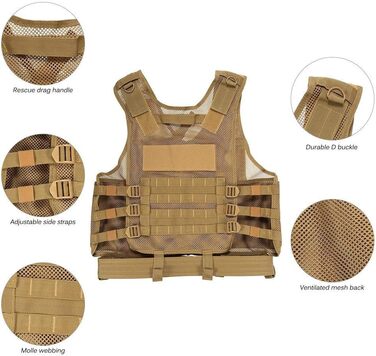 Чоловічий тактичний жилет Lejie Tactical Vest Чоловічий жилет на відкритому повітрі з кишенями - тактичний жилет для полювання риболовлі кемпінгу Airsoft Пейнтбол Військовий 58 * 40см TAN