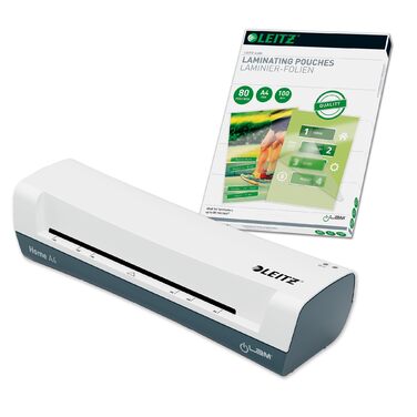Набір ламінатора Leitz iLAM Home A4 упаковка із 100 пакетів для гарячого ламінування A4 80 мікрон, ламінатор для пакетів для ламінування від 75 до 125 мікрон, час прогріву 3 хвилини, білий, ідеально підходить для домашнього офісу та школи, 74200000 Компле