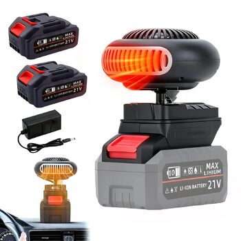 Автомобільний обігрівач з акумулятором, міні-додатковий обігрівач, акумуляторний вентилятор-обігрівач з 2 режимами (30-80C), захистом від перекидання та USB-портом, швидким нагріванням, антиобледенителем, підігрівом вікон автомобіля (акумулятор 2000 мАг*2