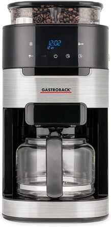 Кавоварка Gastroback 42711 Grind & Brew Pro, кавоварка з фільтром з вбудованою кавомолкою, конусна кавомолка з 8 швидкостями помелу, м'який на дотик LCD дисплей, пластик