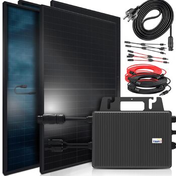 Балконна електростанція SUNNIVA 1840 Вт ДВОХФАЗІАЛЬНА, ПОВНОГО ЧОРНОГО кольору, в комплекті з розеткою, інвертор TSUN 800 Вт, фотоелектрична сонячна система, 4 сонячні модулі зі скла по 460 Вт, включаючи кабель 5 м, Bluetooth WIFI, повний комплект