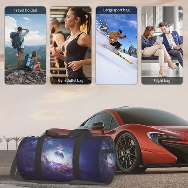 Спортивна сумка для подорожей, космічний принт Всесвіт, чорна, універсальний розмір